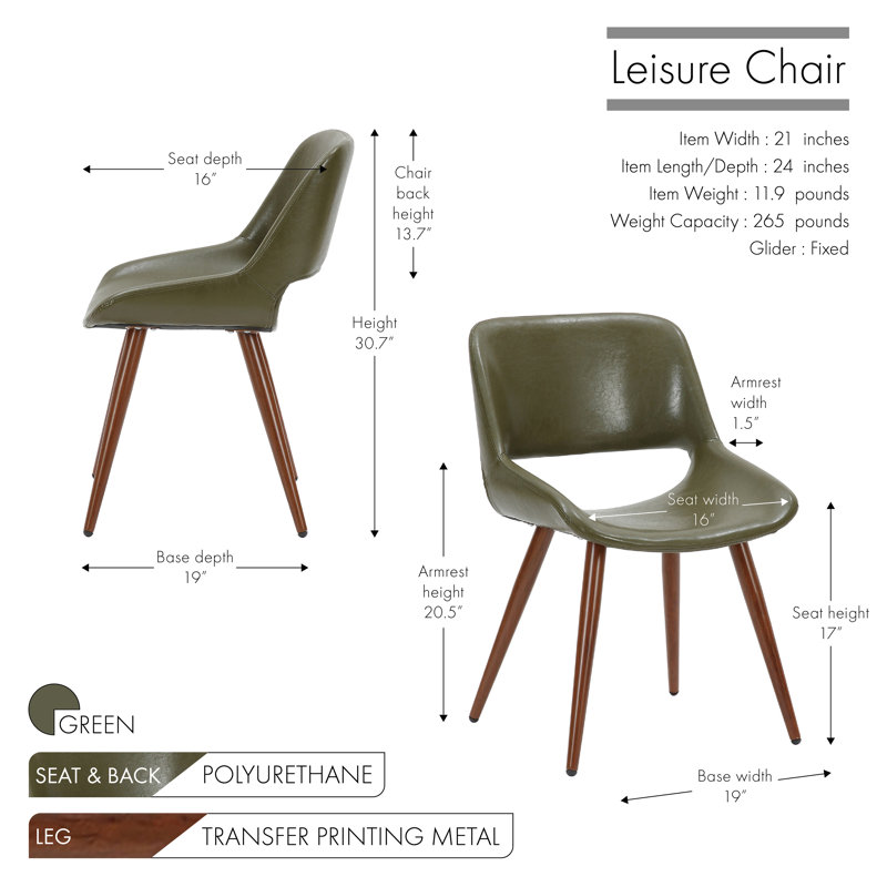 Roslindale Faux Leather Mid-Century Dining Chair, Green