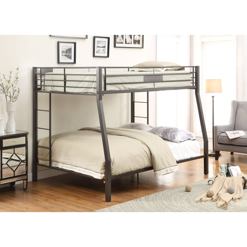 Lesmurdie Contemporary Bunk Bed with Side Double Built-in Ladder in Sandy Black, Twin XL Over Queen, Sandy Black