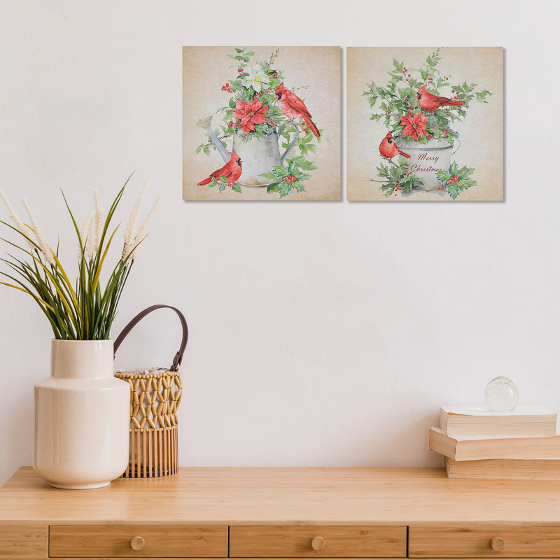 Cardinal d'art mural en bois - ensemble de 2