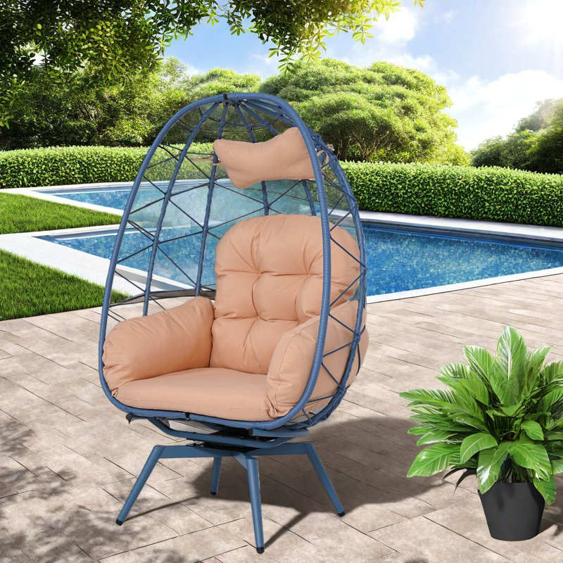 Chaises longues pivotantes pour patio, style œuf en rotin d'acier pour la maison
