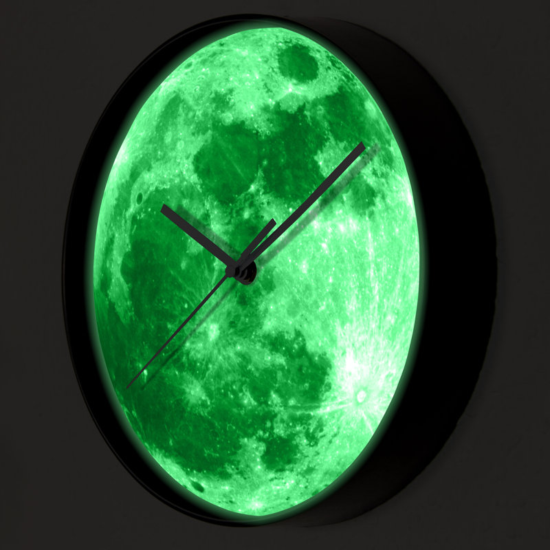 Ambrosia Glow in Dark Colorful Moon Kids Wall Clock - 25 cm / 9.8 in, Green