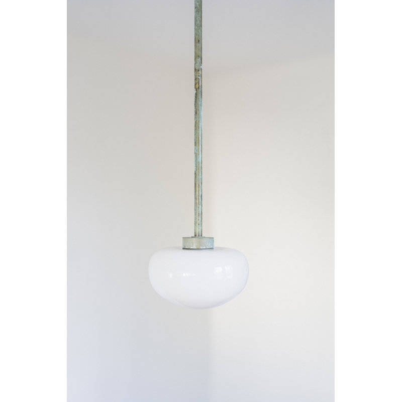 1 - Light LED Pendant, Opal, 18in Suspension Rod, Verdigris