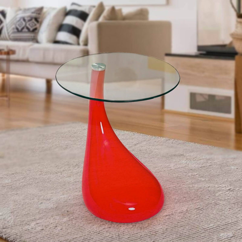 Cate Glass Top End Table Built-In Outlets, Red