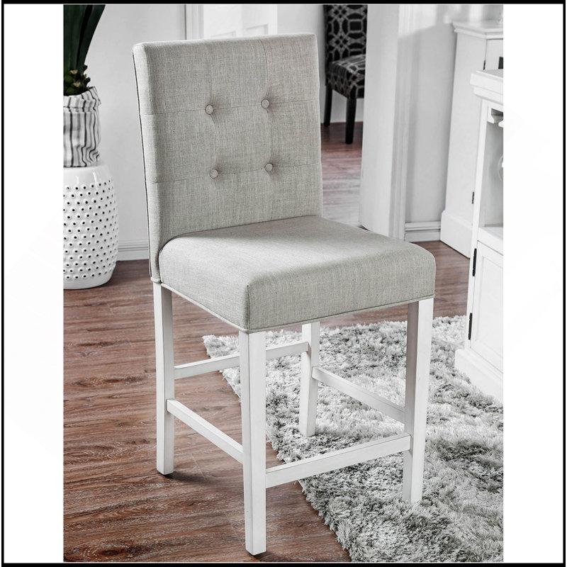 Ensemble de 2 chaises à hauteur de comptoir en tissu blanc antique et gris clair