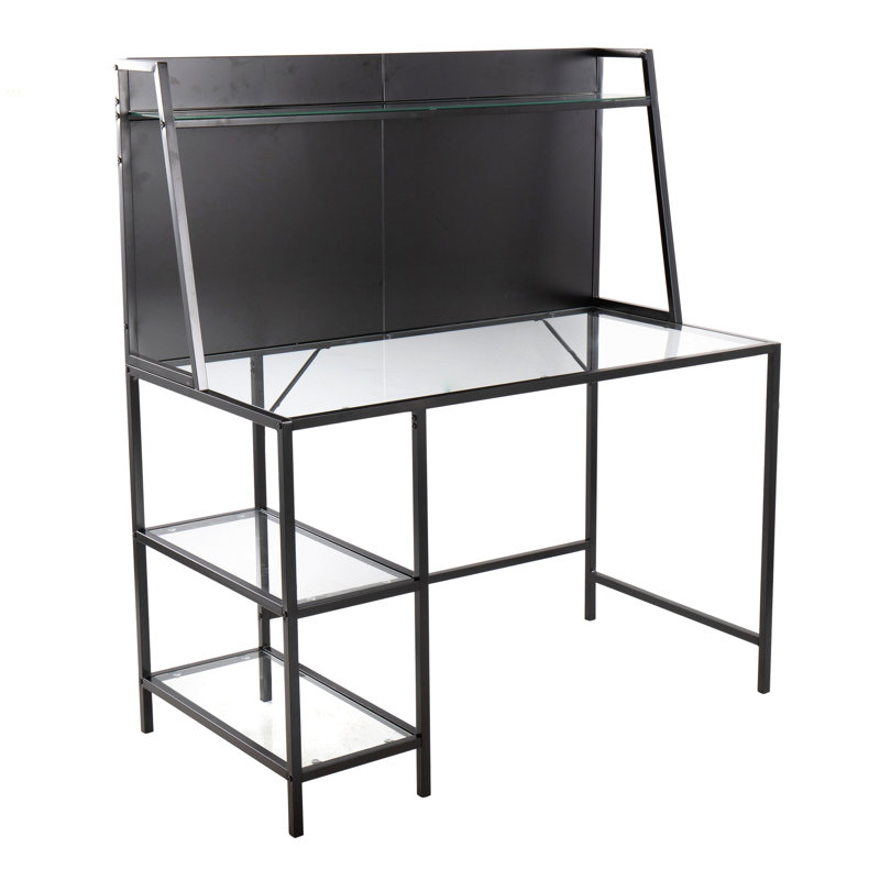 Bureau Geo Tier Contemporary en métal noir et verre transparent By, Noir