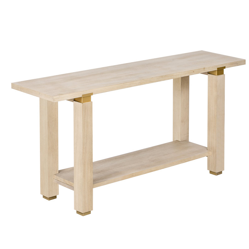 62.9 - Inch, Console Table, Solid Pine Legs, Metal Trim, Tabletop, Versatile Home Placement Entryway Console, Wood Construction, Geometric Accents, 3 Finishes, Interiors