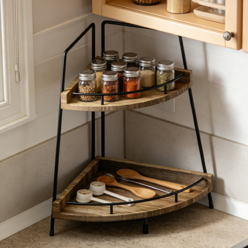Base en bois à 2 niveaux et tablette de rangement compacte en fer pour comptoir de cuisine, meuble-lavabo, étagère de bureau