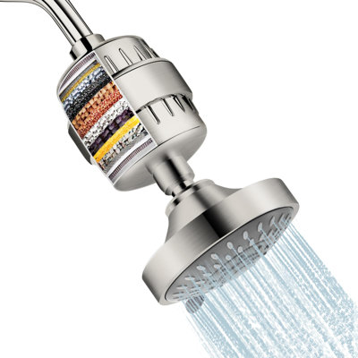 Shower Head and 15 Stage Shower Filter Combo, High Pressure 5 Spray Settings with Water Softener for Hard Water to Remove Chlorine & Harmful Substances