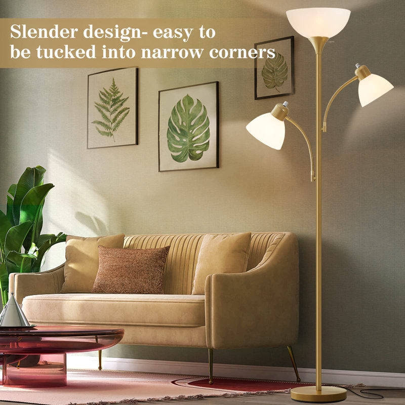 Mapleview 72'' Black Tree Floor Lamp, White, Gold