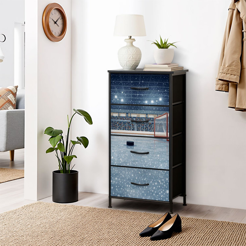 4 Drawer Dresser for Bedroom, Narrow Chest of Drawers, Wooden Top and Study Iron Frame 18"x37.5"-(WxH)