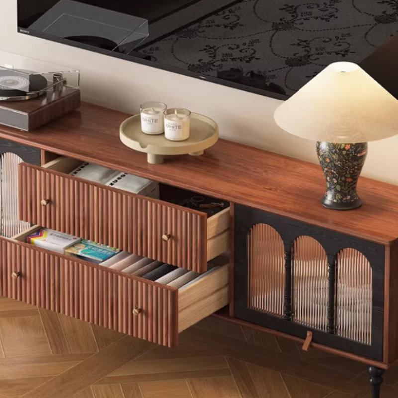 Meuble télé en bois massif de style médiéval, 78.74"