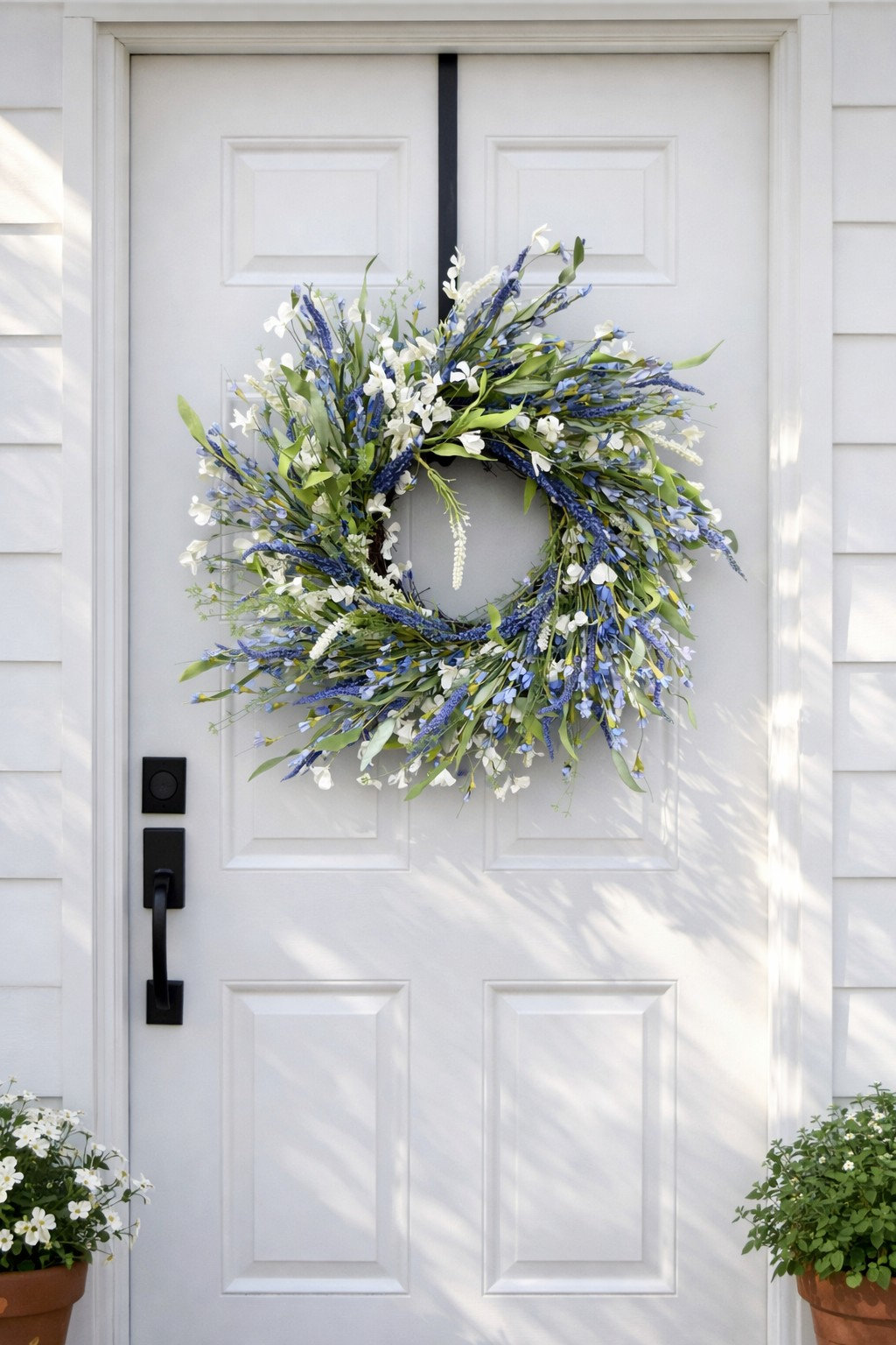 24" Artificial Farmhouse Spring Summer Greenery Foliage Lavender Berry Coastal Wildflower Front Door Wreath