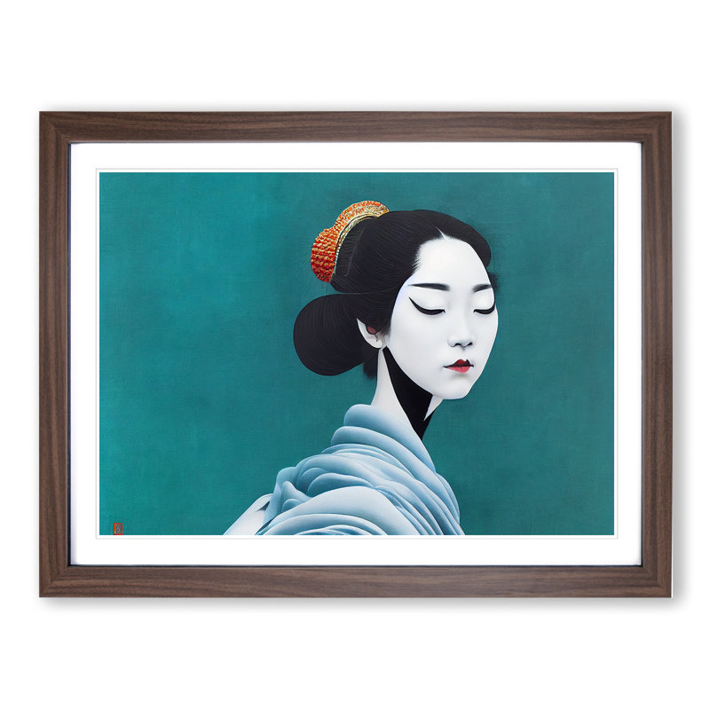 Stunning Geisha - Single Picture Frame Print, 46cm H x 64cm W x 2cm D, Walnut