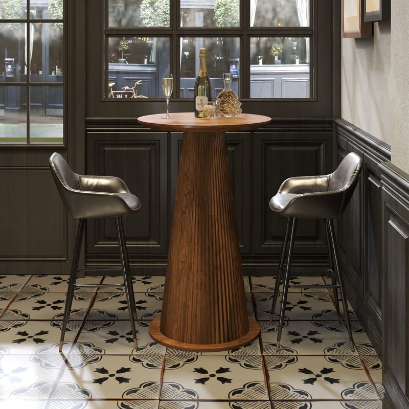 Petite table de bar ronde de 37,4 po de hauteur, table de cuisine cannelée à hauteur de comptoir, table haute