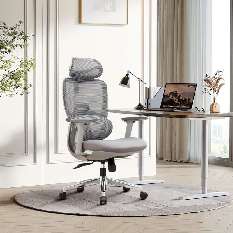 Polyester Office Chair with Headrest, Grey
