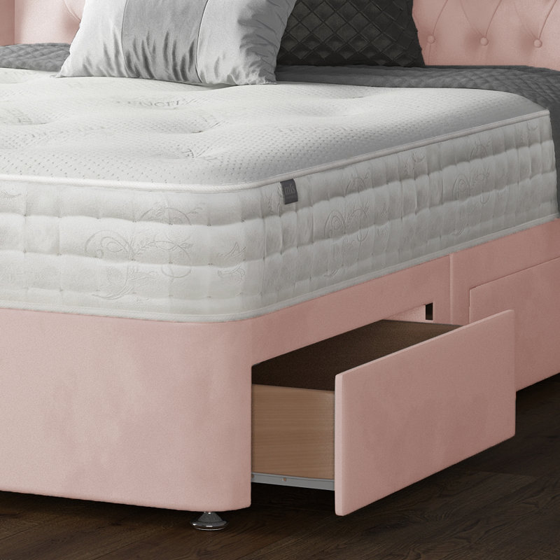 Mandalay Divan Bed Base, 2 Foot-End Drawers, Pink, Double