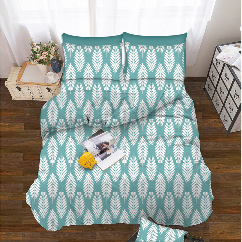 Feather 100% Cotton Percale Geometric Sheet Set, King, Turquoise
