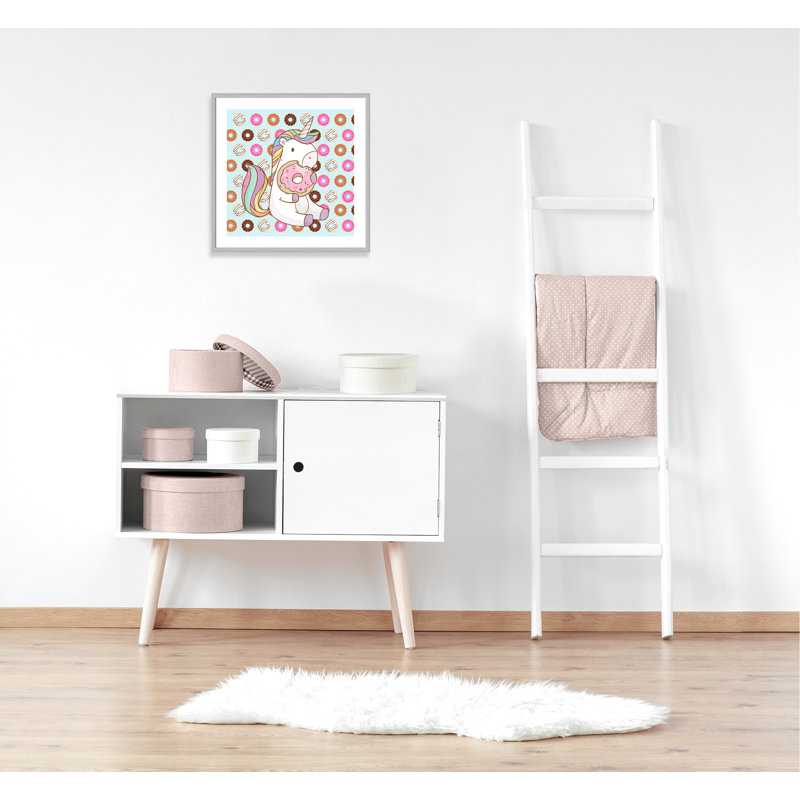 Adhésif décoratif beigne licorne, H 26,5 po x l 26,5 po x P 1,18 po, Encadré de boîte argent