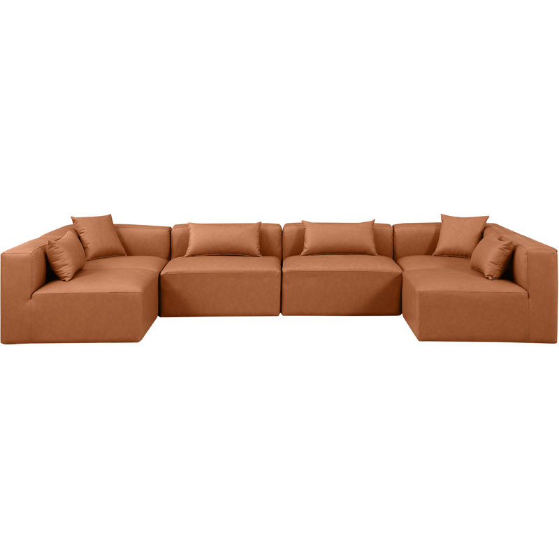 Houswerth Upholstered U-Shaped Sectional Reversible, Cognac Vegan Leather