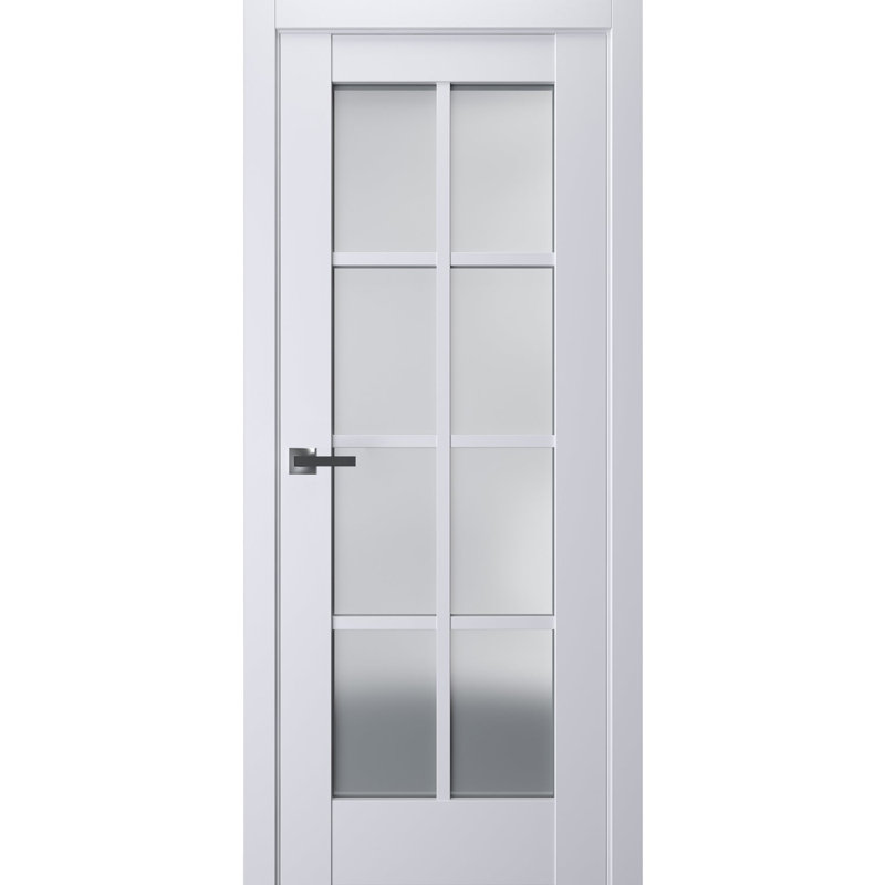 Porte intérieure française pleine prémontée, verre dépoli, Veregio 7412 Blanc Soie, panneau simple standard, cadre, poignées, pour salle de bain ou chambre, portes robustes - 91,4 cm x 243,8 cm