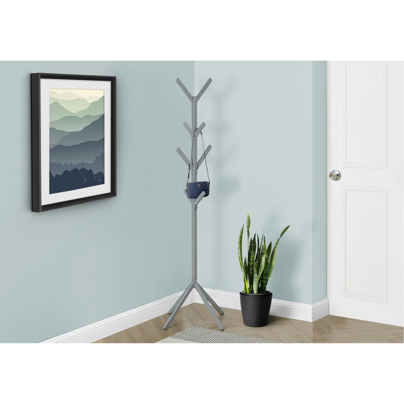 Portemanteau, portemanteau, autoportant, 8 crochets, vestibule, h 70 po, chambre à coucher, métal gris, contemporain, moderne