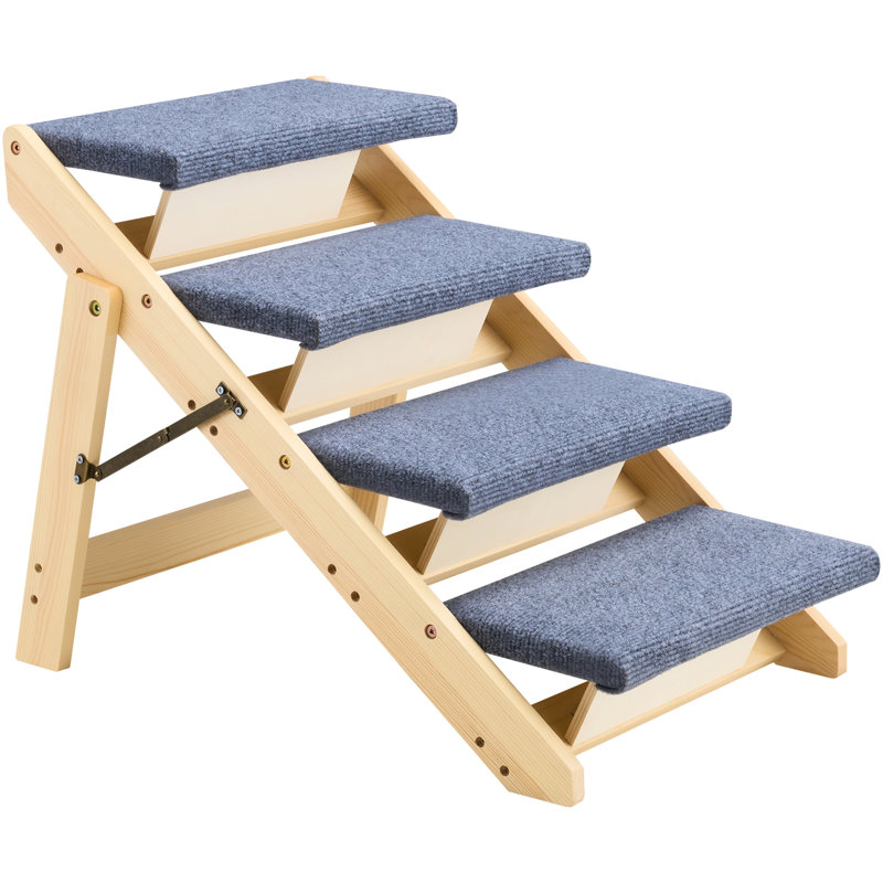 4 Cat Stairs For Small Cats, Wood Material, 150Lbs Capacity, Foldable, Secure Climbing Feline Friends Young Cats
