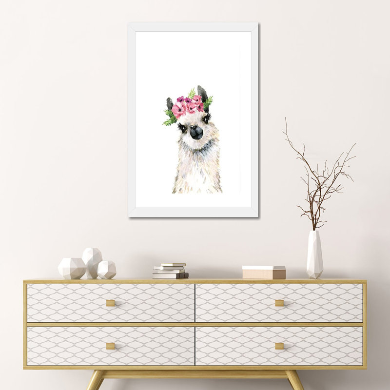 Lovely Llama Flower Crown by Mercedes Lopez Charro - Print, 24" H x 16" W x 1" D, White, White Paper