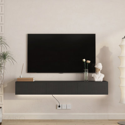 65" Floating TV Stand Wall Mounted With 16 Color Leds, LED Floating Media Cabinet For 55 60 65 Inch TV Living Room