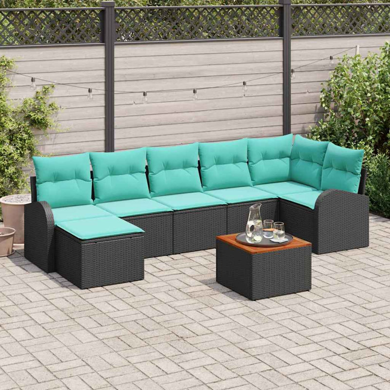 Ensemble de canapé de jardin vidaXL 8 pièces en rotin de polyester noir et turquoise