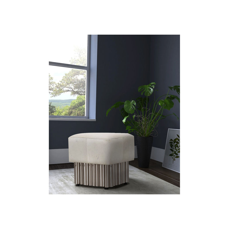 Repose-pieds cubique en cuir blanc avec base plissée Marcello 