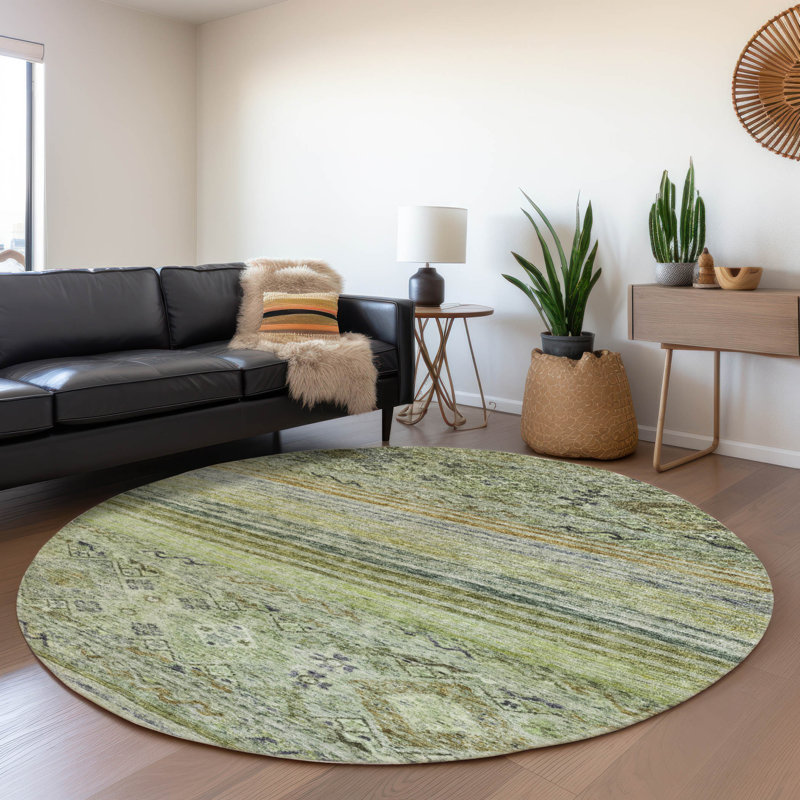 Tapis intérieur / extérieur vert Fariza , 8 pi x 8 pi