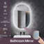 Oval White Metal LED Bathroom Mirror, Front Frosted Edges, Anti-Fog, Touch Stepless Dimming with Pow-1352363879