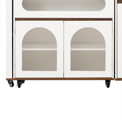 Extendable Dining Table With Extra-Long Folding Top, Rolling Kitchen Island With Drawers, Power Outlet And Brake Lock, Storage Cabinet For Kitchen And