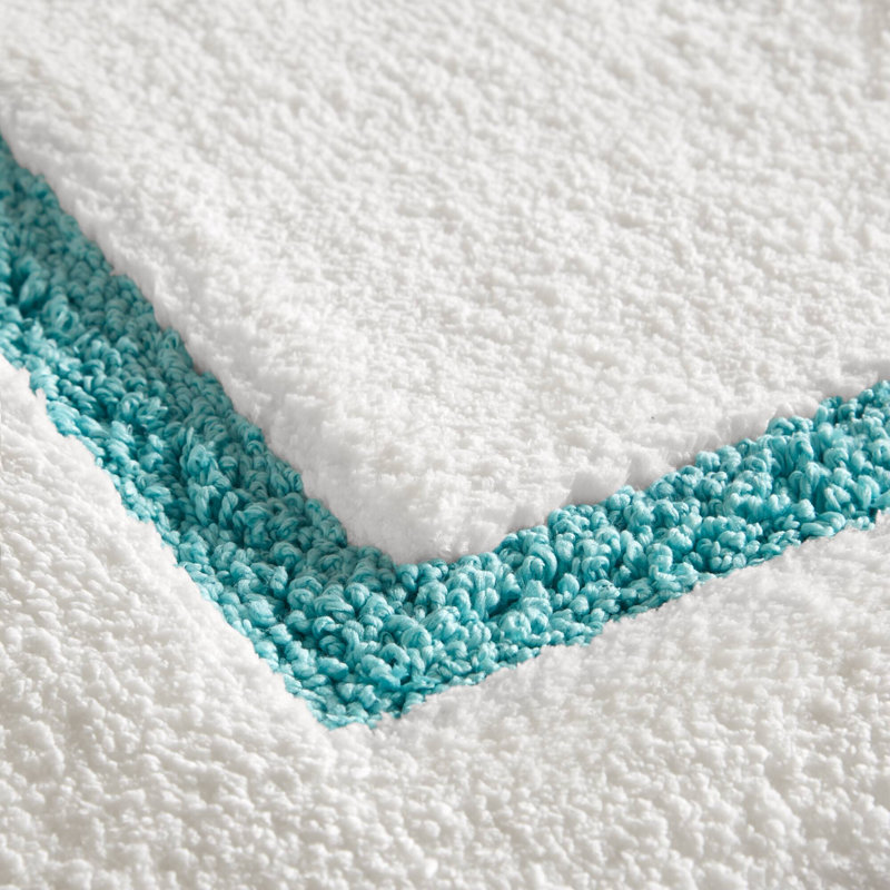 Roan Border Tufted Bath Rug, White/Aqua, 32" L x 20" W