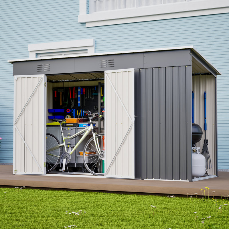 Remise de rangement extérieure en métal 10 pi x 4 pi pour porte de jardin verrouillable avec cadre de plancher