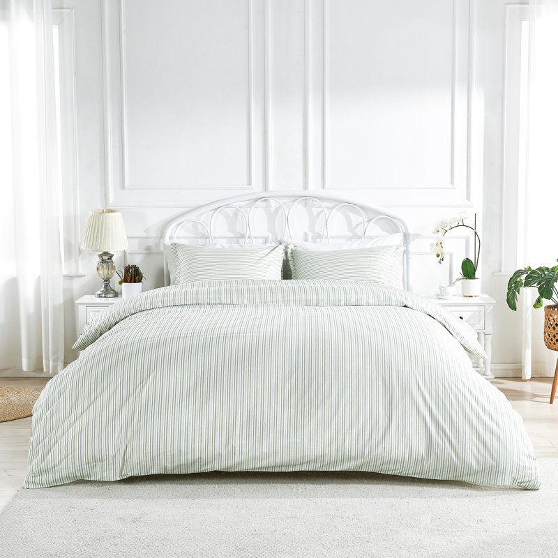Ensemble de couette à rayures, Vert, Très grand