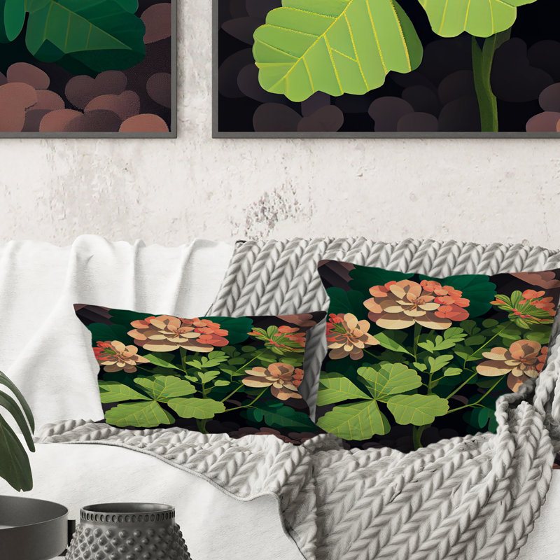 Coussin décoratif rétro en géranium rouge et vert III