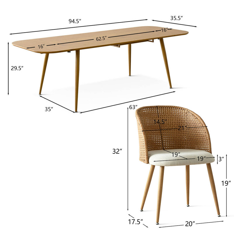 Atkins 6 - Person Dining Table Sets With Expandable Table & 6 Upholstered Fabric Chairs