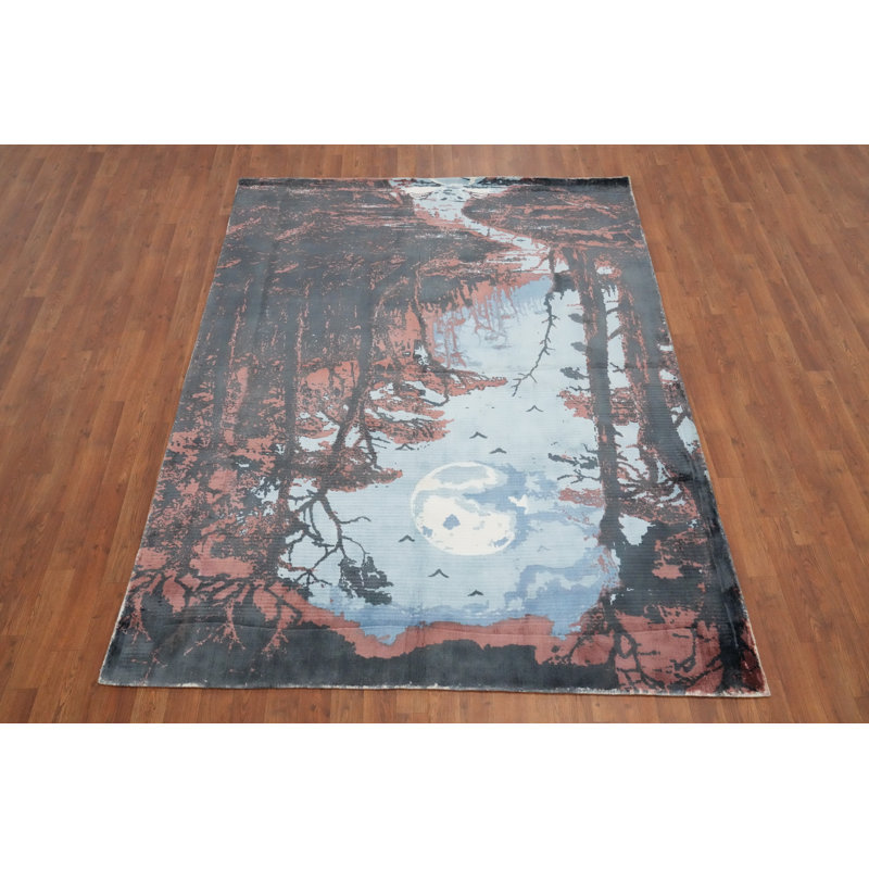 Tapis forêt mystique 6 x 8 avec œuvre d'art au clair de lune