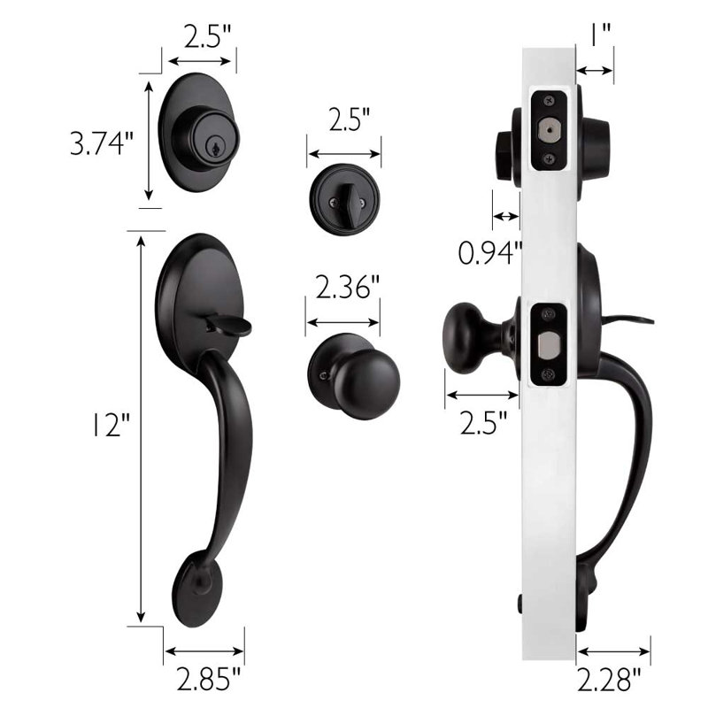 Coventry Door Handle Set with Cambridge Knob and Deadbolt in Chrome, Black