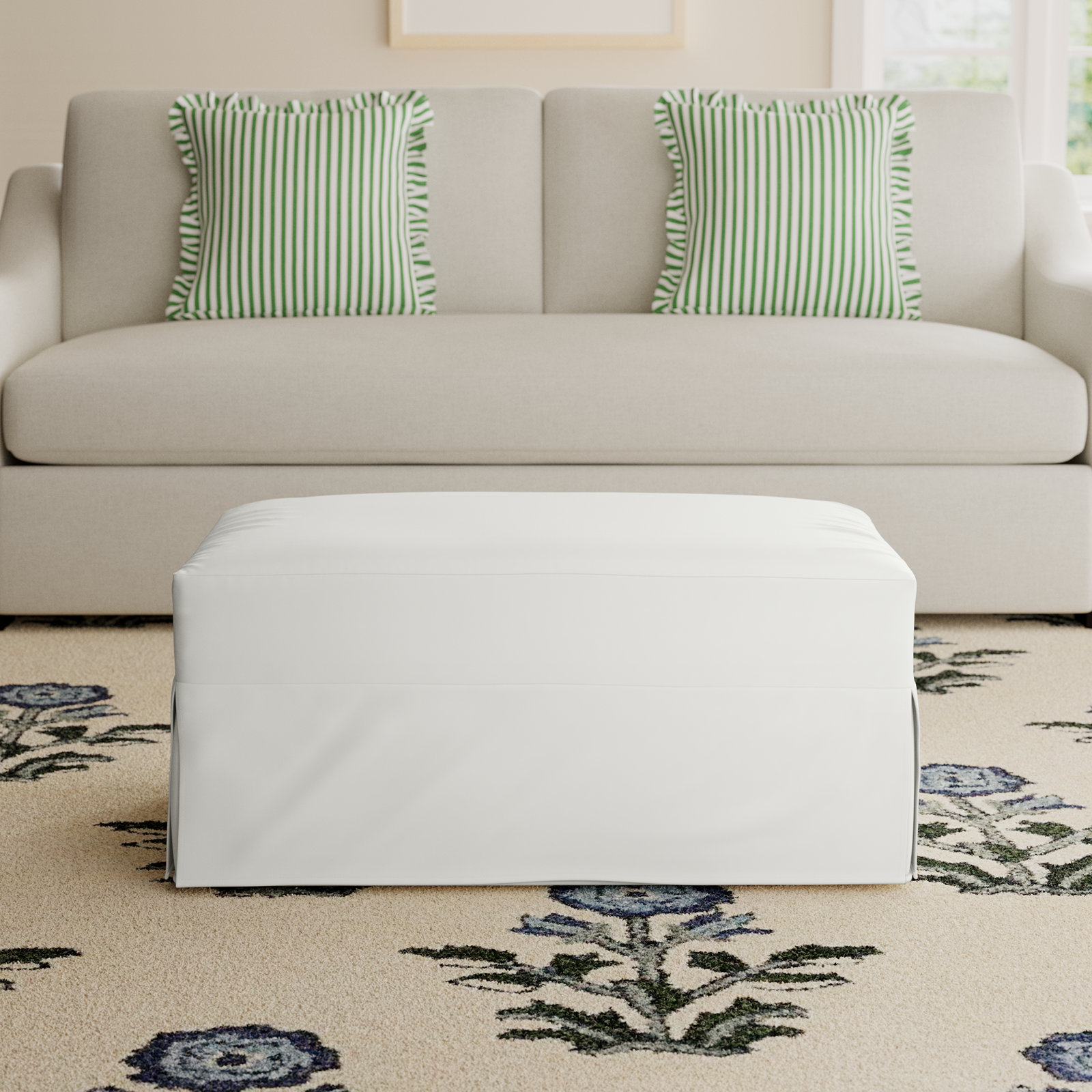 Cranbrook 34" Ottoman, Lena Off White Performance Linen Blend
