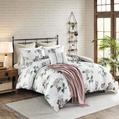 Édredon 7 pièces imprimé taupe / rosé très grand / très grand avec jeté. Comprend un édredon, 2 taies décoratives, un coussin Euro 1 et une couverture 50 x 60 pouces. Rembourrage. Style floral pour chambre à coucher. Lavable à la machine. 100%