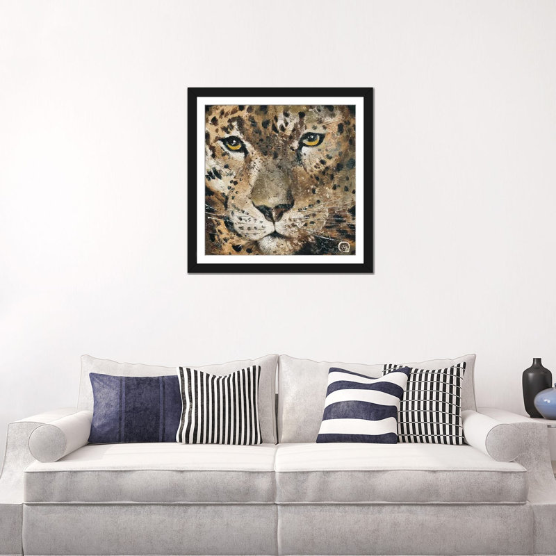 «Leopard», impression sur toile, H 16 po x l 16 po x P 1 po, Papier d'art encadré noir, Blanc