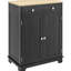 Buffet de comptoir en bois massif - noir vieilli, 2 tiroirs, portes, tablette réglable pour armoire de rangement noire avec comptoir et cuisine