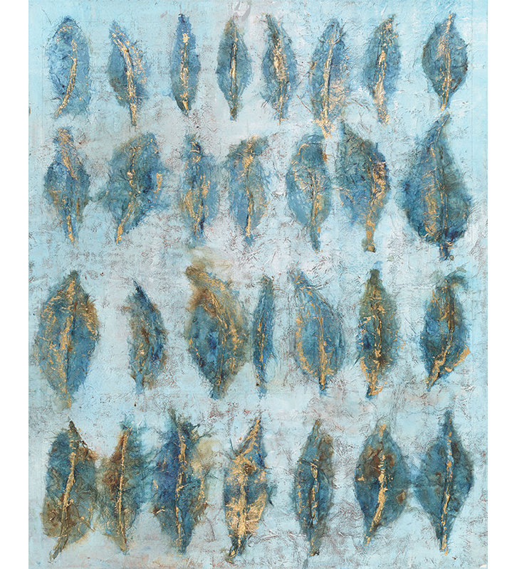 Indigo Leaflet par Beverly Fuller - impression d'art graphique, H 50 po x l 40 po x P 1,5 po, Extérieur