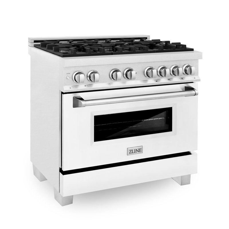 ZLINE 36" Legacy Dual Fuel Range, White Matte Satin Stainless Steel