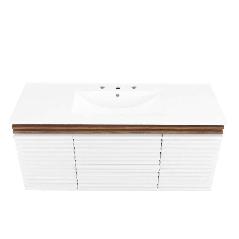 Meuble-lavabo mural 48 po Modway Render, Blanc, Blanc / Noyer