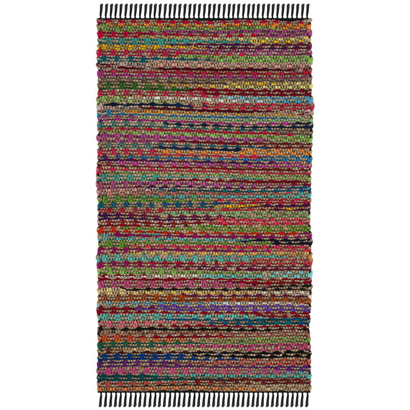 Tapis naturel / multicolore tissé à plat à la main Herzig, Rectangle 3 pi x 5 pi