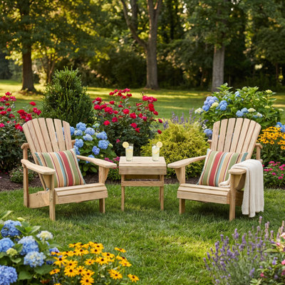 CMB-C | 3-Piece Pressure Treated Pine Adirondack Chair Set – 2 Classic Outdoor Adirondack Chair with Side Table, Weather-Resistant Eco-Friendly Wood, by Weathercraft