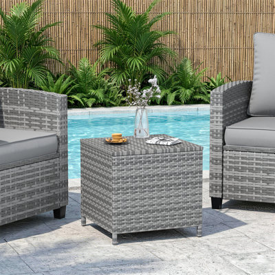  Alexandia Outdoor Square Rattan Wicker Side Table With Storage